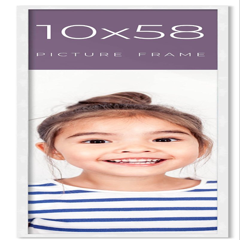 10x58 Frame White Real Wood Picture Frame Width 0.75 Inches | Interior Frame Depth 0.5 Inches | Bianca Mid Century Photo Frame Complete with UV Acrylic, Foam Board Backing & Hanging Hardware