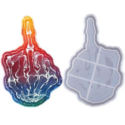 DIY Crystal Epoxy Resin Mold Hand Ratio Middle Finger Skull Hand Mirror Plate Silicone Mold for Resin Erect Middle Finger