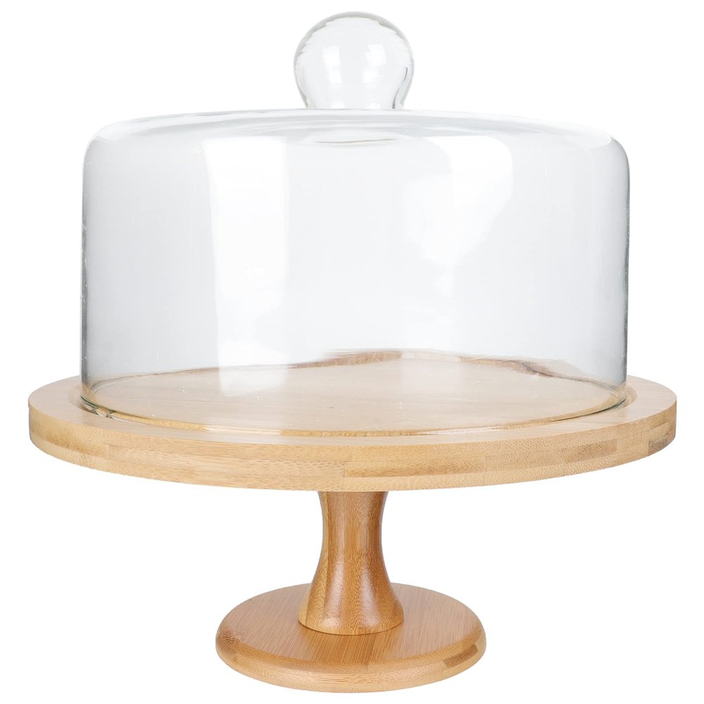 1set Cake Serving Tray Glass Cover Stylish Dessert Stand for Parties Birthdays and Weddings Practical Display Holder for Cakes and Treats