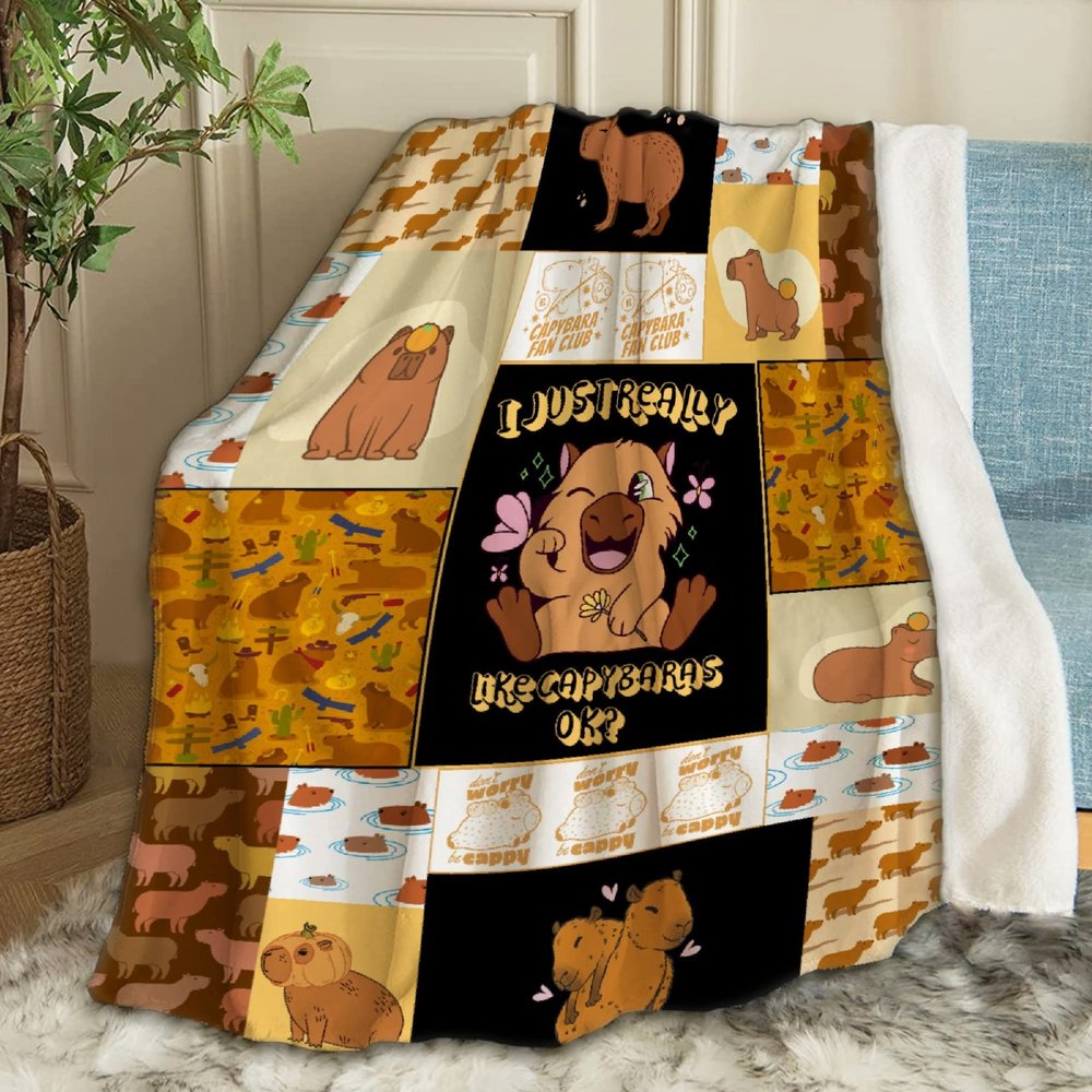 ARTBLANKET I Just Really Like Capybara Throw Blanket Fannel Fleece Super Soft Funny Blanket Travel Throw Blanket for Bed Couch Sofa 120 x 90 Inch for Family