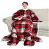 Catalonia Sherpa Wearable Blanket with Sleeves & Foot Pockets for Adult Women Men, Comfy Snuggly Wrap Sleeved Throw Blanket Robe, Gift Idea, Plaid view 1