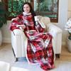 Catalonia Sherpa Wearable Blanket with Sleeves & Foot Pockets for Adult Women Men, Comfy Snuggly Wrap Sleeved Throw Blanket Robe, Gift Idea, Plaid view 3