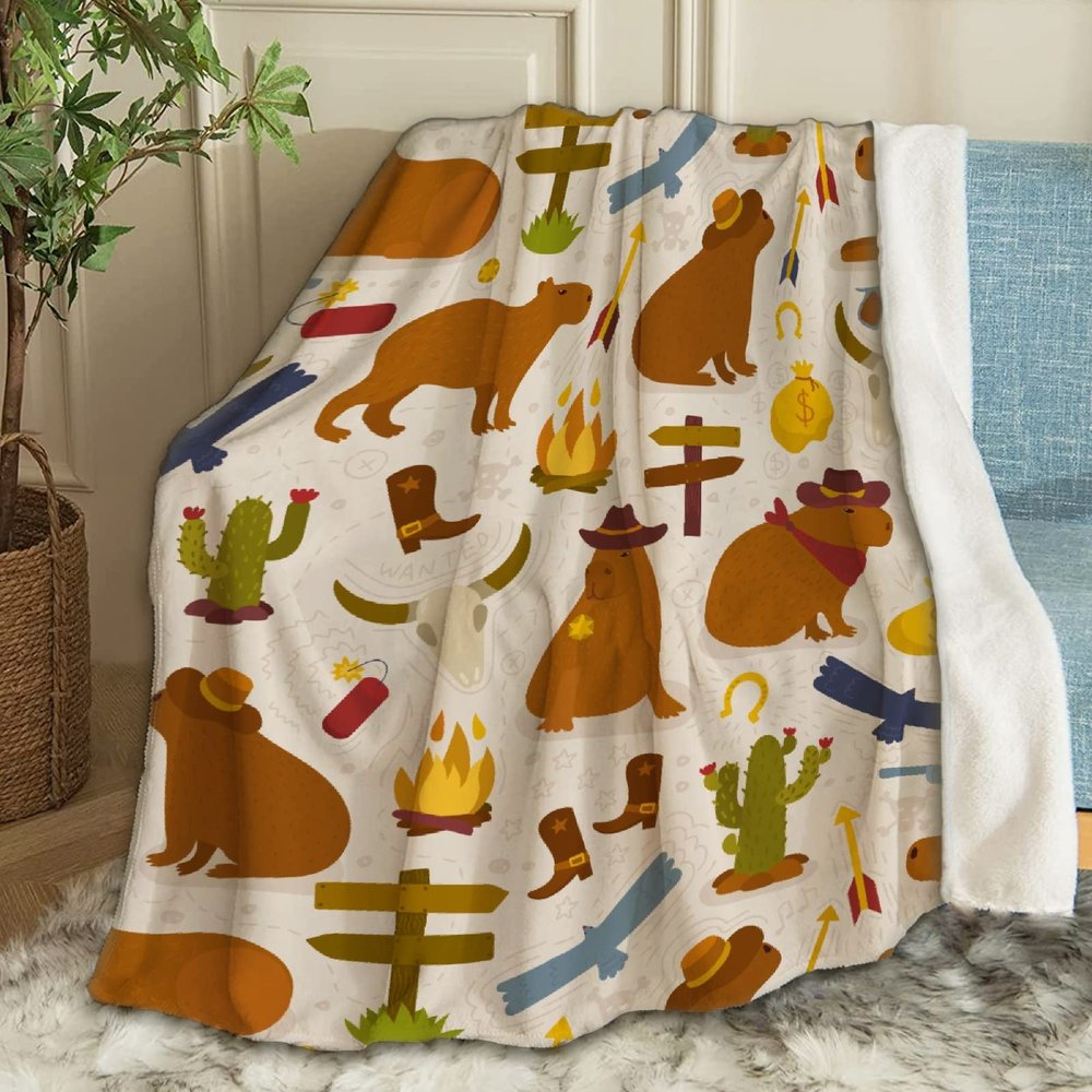 ARTBLANKET Capybara Cute Mexican Cactus 1 Throw Blanket Fannel Fleece Super Soft Funny Blanket Travel Throw Blanket for Bed Couch Sofa 120 x 90 Inch for Family