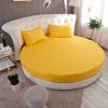 Wgreat 1 pc/Set 100% Cotton Round Fitted Sheet Solid Color Round Bed Cover Bedding Set Mattress Cover Topper with Elastic Strap for Hotel Home,Yellow,Diameter210cm(83inch) view 1