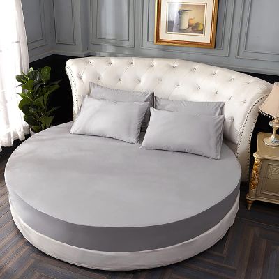 Wgreat 1 pc/Set 100% Cotton Round Fitted Sheet Solid Color Round Bed Cover Bedding Set Mattress Cover Topper with Elastic Strap for Hotel Home,Gray a,Diameter240cm(94inch)