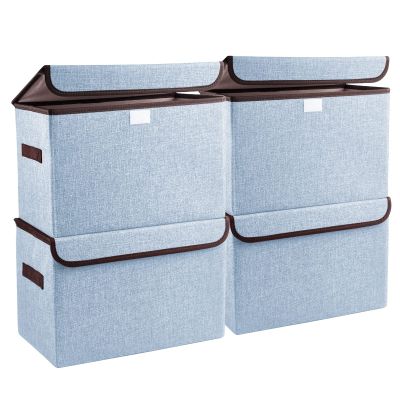Bagnizer Foldable Storage Bins with Lids, Decorative Storage Baskets, Large Storage Boxes for Home, Office, Bedroom, Closet, Blue, Medium, 4 Pack 14.6 x 9.5 x 9.5