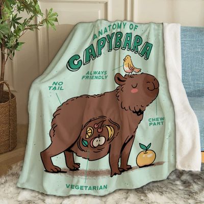 ARTBLANKET Cute Capybara Anatomy Throw Blanket Fannel Fleece Super Soft Funny Blanket Travel Throw Blanket for Bed Couch Sofa 120 x 90 Inch for Family