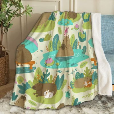 ARTBLANKET Capybara On Jungle Green Throw Blanket Fannel Fleece Super Soft Funny Blanket Travel Throw Blanket for Bed Couch Sofa 120 x 90 Inch for Family