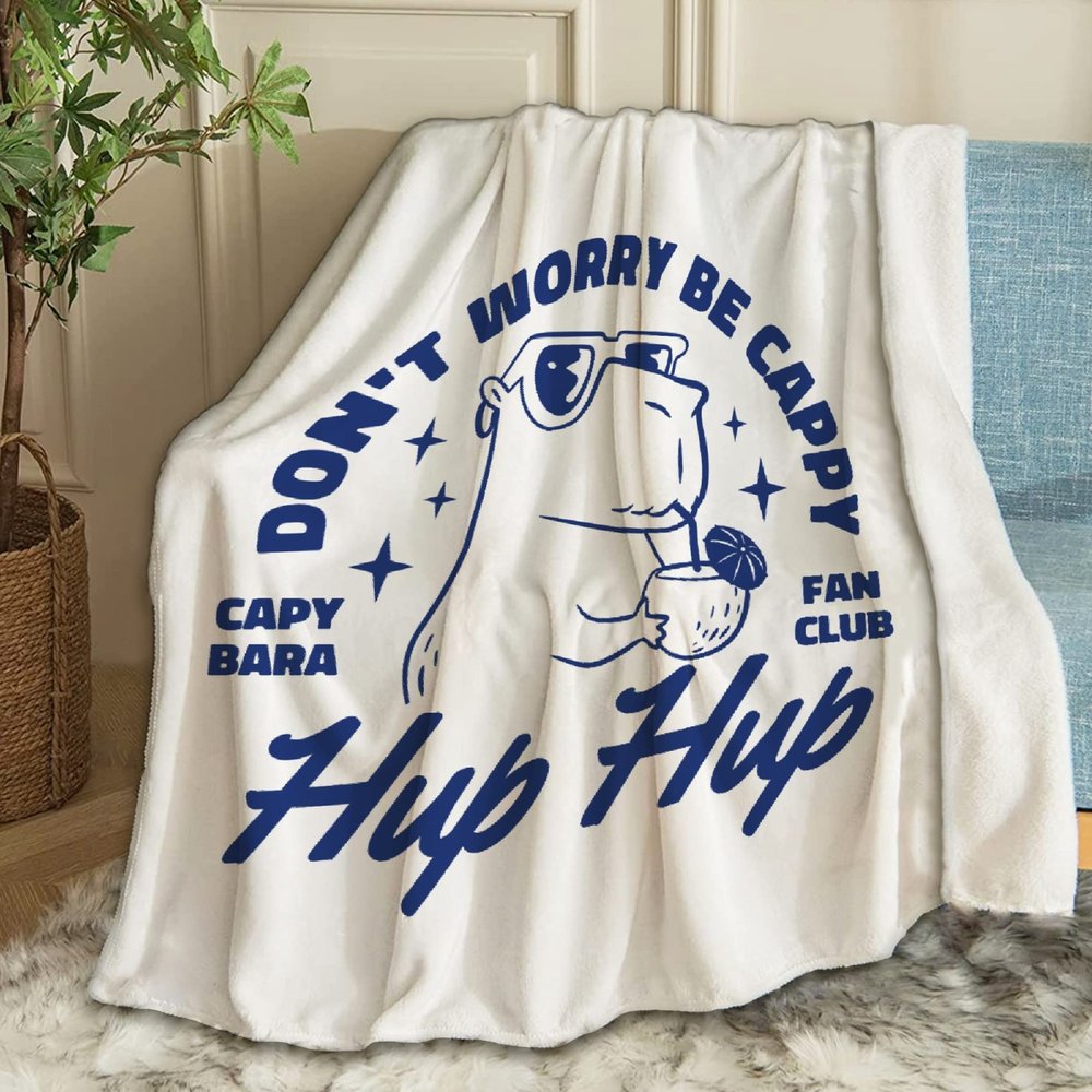 ARTBLANKET Capybara Don't Worry Throw Blanket Fannel Fleece Super Soft Funny Blanket Travel Throw Blanket for Bed Couch Sofa 120 x 90 Inch for Family