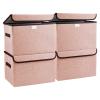 Bagnizer Linen Fabric Foldable Storage Cube Bin Organizer Basket with Flip-Top Lid & Handles, Large Clothes Blanket Box for Home, Office, Closet, Pink, 4 Pack 14.6 x 9.5 x 9.5 view 1