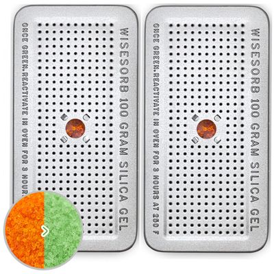 Wisesorb 100 Gram 2 Pack Indicating Silica Gel Canister, Gun Safe Dehumidifier (Orange to Green), Reusable Desiccant Canister Dehumidifier
