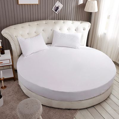 Wgreat 1 pc/Set 100% Cotton Round Fitted Sheet Solid Color Round Bed Cover Bedding Set Mattress Cover Topper with Elastic Strap for Hotel Home,White,Diameter230cm(90inch)