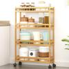 TIE-DailyNec 4-Tier Bamboo Kitchen Rolling Cart Removable Wood Trolley Island Cart, Utility Cart Multi-Layer Storage Shelf Rack on Wheels (23.6" L X 7.1" W X 37.8" H) view 1