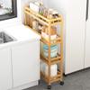 TIE-DailyNec 4-Tier Bamboo Kitchen Rolling Cart Removable Wood Trolley Island Cart, Utility Cart Multi-Layer Storage Shelf Rack on Wheels (23.6" L X 7.1" W X 37.8" H) view 3