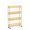TIE-DailyNec 4-Tier Bamboo Kitchen Rolling Cart Removable Wood Trolley Island Cart, Utility Cart Multi-Layer Storage Shelf Rack on Wheels (23.6" L X 7.1" W X 37.8" H) view 4
