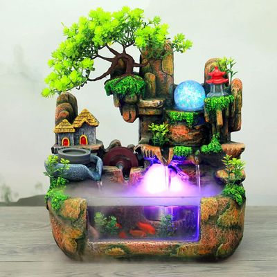 DYRABREST Indoor Relaxation Desktop Fountain Waterfall, Zen Meditation Rockery Crafts Indoor Waterfall with Color-Changing for Home Office Bedroom Desk Dcoration