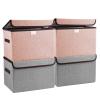 Bagnizer Linen Fabric Foldable Storage Cube Bin Organizer Basket with Flip-Top Lid & Handles, Large Clothes Blanket Box for Home, Office, Closet, Gray & Pink, 4 Pack 14.6 x 9.5 x 9.5 view 1