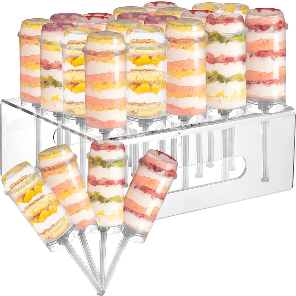 Jucoan 24 Pack Push up Cake Pop Containers and 20 Holes Cake Pop Stand, Reusable Push Cake up Pop Containers with Holder for Weddings Baby Shower Birthday Party