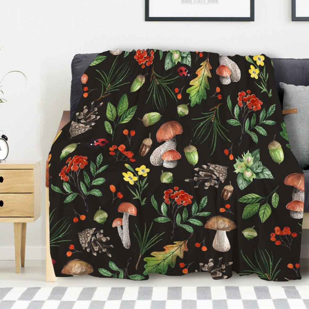 Avalokitesvara Dark Wild Forest Mushrooms Flannel Blanket Super Soft and Warm for Bed Couch Sofa 120x90 Inch for Family