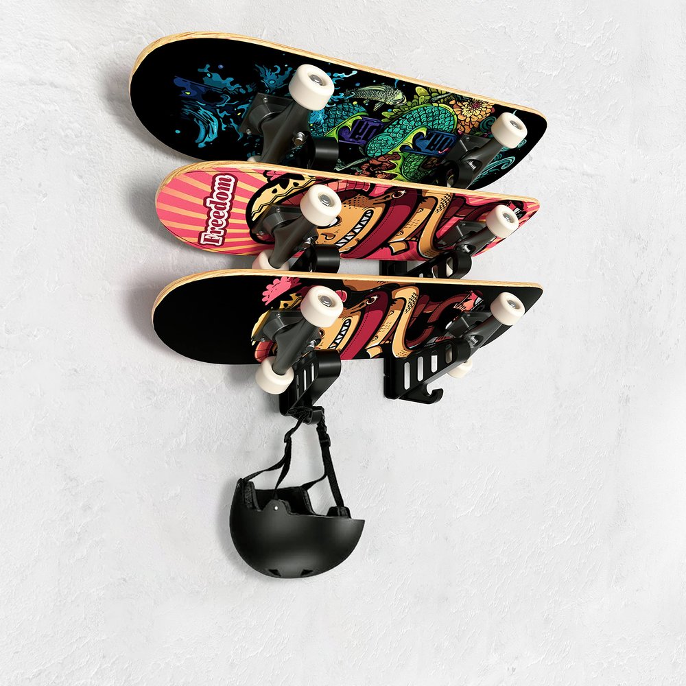 Hikeen Skateboard Rack Wall Mount Skateboard Storage Rack Skateboard Holder, Load Bearing Skateboard Rack, Vertical Space Saving Design