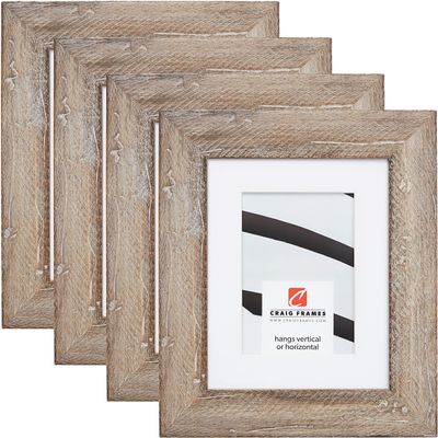Craig Frames Hatteras, 5 x 7 Inch Picture Frame Matted to Display a 4 x 6 Inch Photo, Boho Rustic Beach Wood, Set of 4