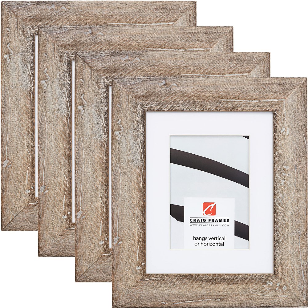 Craig Frames Hatteras, 5 x 7 Inch Picture Frame Matted to Display a 4 x 6 Inch Photo, Boho Rustic Beach Wood, Set of 4