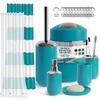 Clara Clark Bathroom Set - Teal Bathroom Accessories Set, 20PC Bathroom Accessory Set, Shower Curtain Set with Liner, Toothbrush Holder, Soap Dispenser, Soap Dish, Toilet Brush Holder, and Trash Can view 1