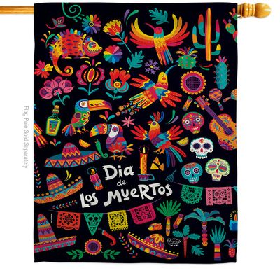 Da de Muertos Flag Day of Dead Decor Room Home Mexicanos Fiesta Wall Ourdoor Indoor Halloween Flag Tapestry Cemetery Decorations for GraveYard Sign Poster Mexican Banderas Para Casa Gifts Mad In USA