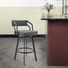 Armen Living Scranton Modern 26" Seat Height Gray Faux Leather and Black Steel Metal Swivel Bar Stool for Kitchen Island Counter view 1