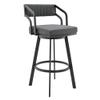 Armen Living Scranton Modern 26" Seat Height Gray Faux Leather and Black Steel Metal Swivel Bar Stool for Kitchen Island Counter view 3