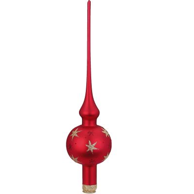 Inge-Glas Sparkling Sky Red Matte German Glass Christmas Tree Topper 11.9 Inch