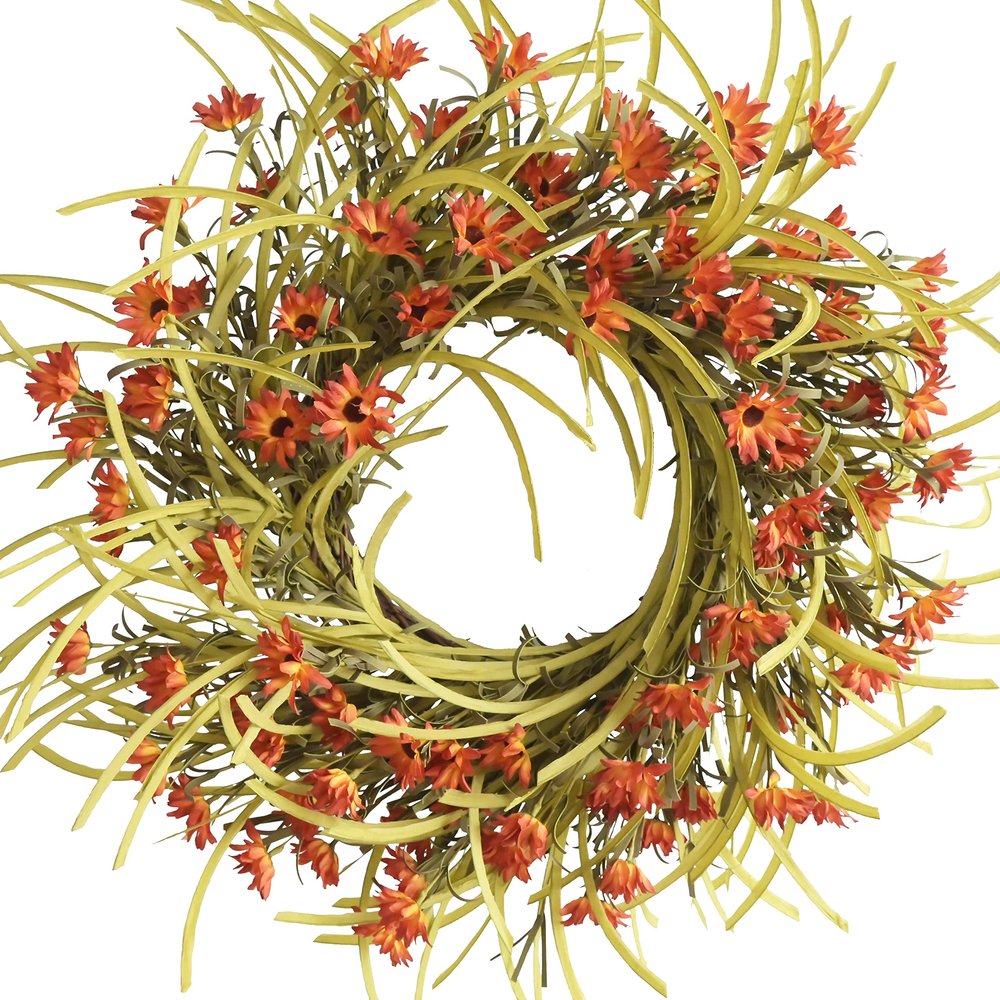 26 Inch Summer Front Door Wreath Daisy Wreaths Front Door Orange Cream Grapevine Wreath Wild Grass Blossom Foliage Flower on Farmhouse Wreath for Festival Celebration Party Window Home Decor