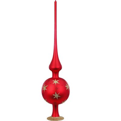 Inge-Glas Sparkling Sky Red Matte German Glass Christmas Tree Topper 13 Inch