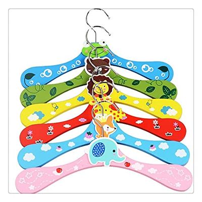 12pcs/lot New Cute Cartoon Animals Wooden Kids Clothes Hanger Baby Children Hanger 6 Styles Wholesale