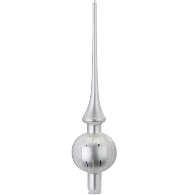 Inge-Glas Traditional Stripes White Matte German Glass Tree Topper 11.9 Inch