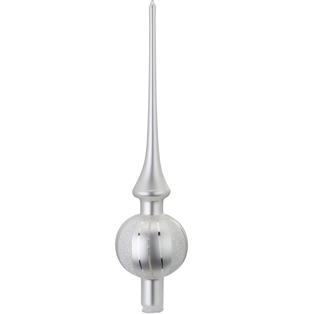 Inge-Glas Traditional Stripes White Matte German Glass Tree Topper 11.9 Inch