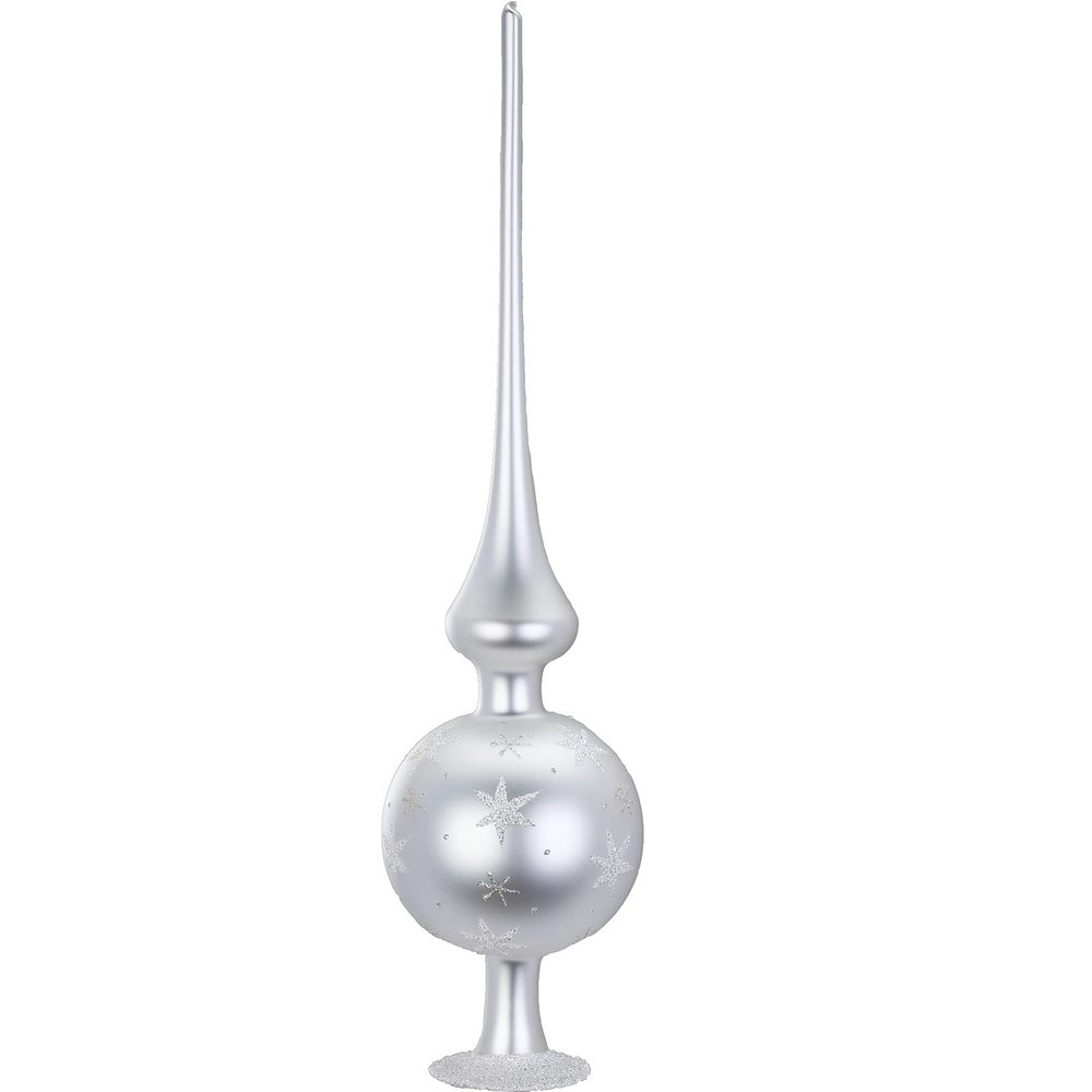 Inge-Glas Sparkling Sky White Matte German Glass Christmas Tree Topper 13 Inch