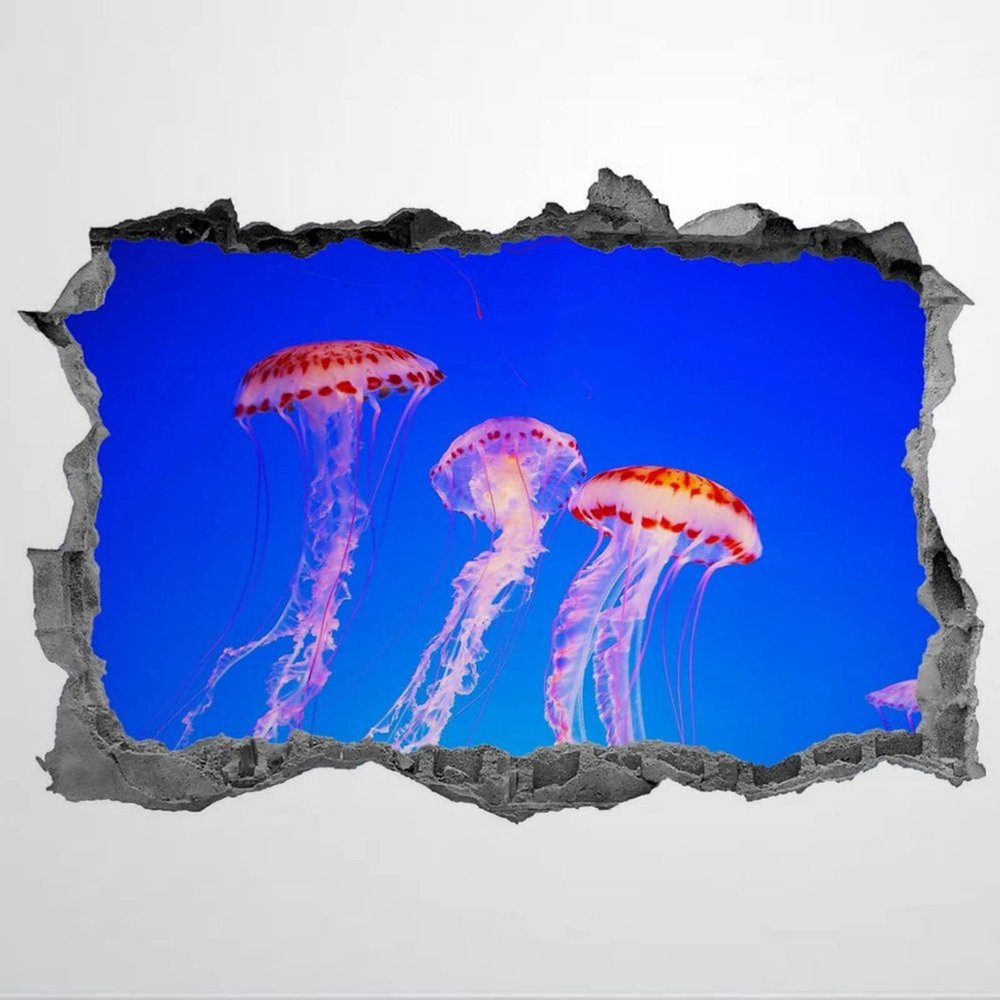 Jellyfish Sea Life Wall Stickers Tropical Sea Wall Decal Decor Mural Wall Stickers Mural Smashed Wall Art Removable Poster Vinyl decals For Bedroom Living Room Playroom Nursery Office Shop,32'' sj400