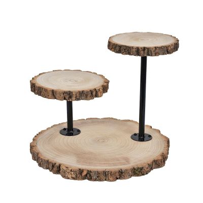 14" Brown 3 Tier Round Wooden Cupcake Dessert Stand Party Event Tray Cake Stand Cake Stands Cupcake containers Kitchen Set Cake Turntable Cake Stand Set Tiered Tray Cake Carrier