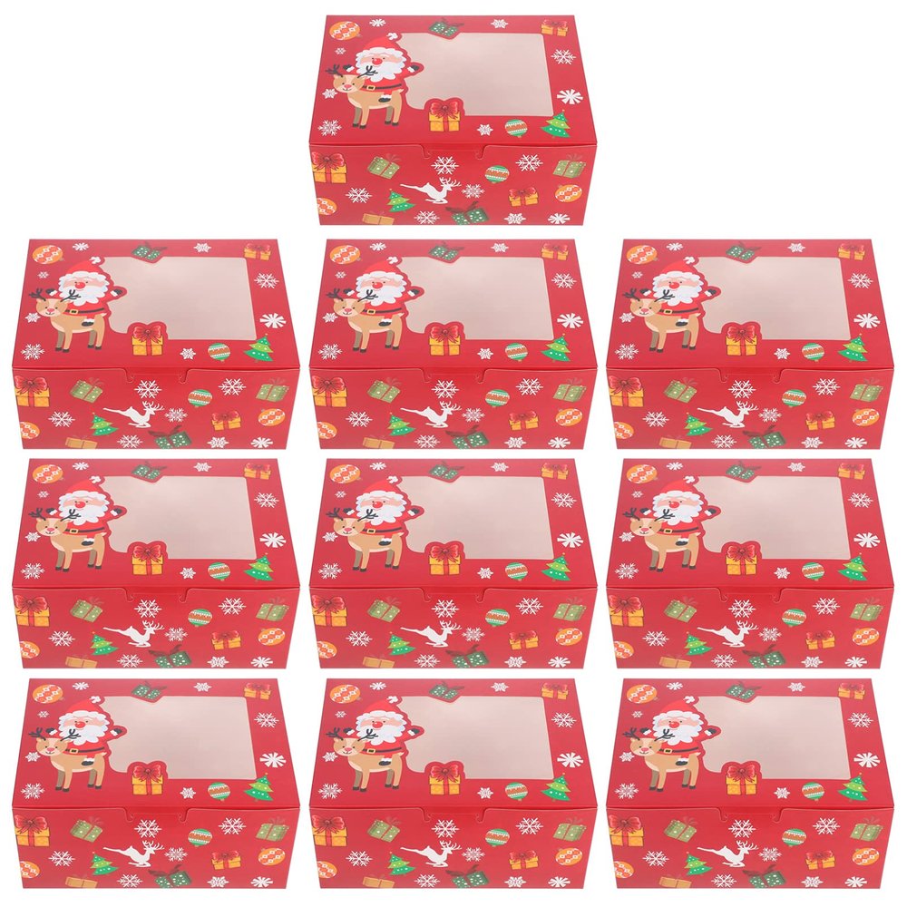 DOITOOL 10pcs Christmas Pastry Boxes Sturdy Paper Muffin Packaging for Desserts Cookies Elegant Design for Home Baking