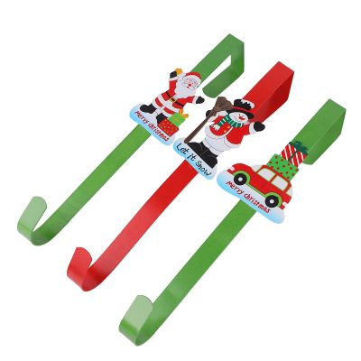 QSDGFH 3 Pack Christmas Wreath Hanger for Front Door, Adjustable Metal Hook with Snowman Reindeer, Holiday Hook Decoration for Hanging Garland Wreath
