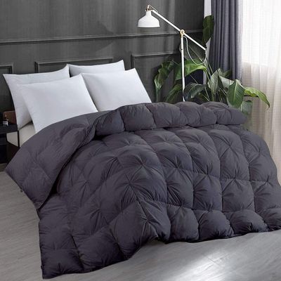 All-Season Classic Pinch Pleated Comforter Twin Size, Dark Grey 100% Pure Soft Cotton 500 GSM Fill Power Fluffy, Baffle Box Goose Down Alternative Ultra-Soft 1 Piece Comforter/Duvet Insert