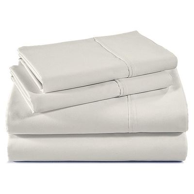 1000-Thread-Count 100% Cotton Bed Sheets, 4-Pc King-XL Sheet Set, Single Ply Long-Staple Yarns, Sateen Weave, Fits Mattress Upto 22" Deep Pocket (Ivory)