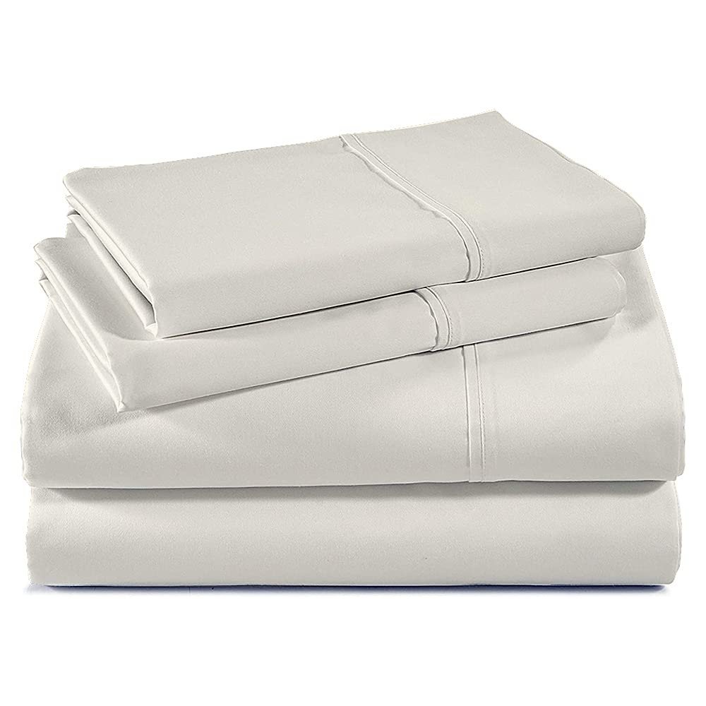 1000-Thread-Count 100% Cotton Bed Sheets, 4-Pc King-XL Sheet Set, Single Ply Long-Staple Yarns, Sateen Weave, Fits Mattress Upto 22" Deep Pocket (Ivory)