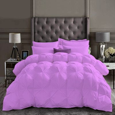 5 PCS Combo Package Includes-1 PC Baffle Pinch Pleated Comforter/Quilted + 4 PCS Bed Sheet Set-100% Egyptian Cotton-600 Thread Counts Ultra Soft Full Size | Lilac Premium Bedding Collection