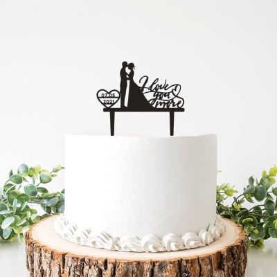 ArogGeld I Love You More Wedding Cake Topper Custom Couple with Date Customized Name Bride & Groom for anniversary Engagement Bridal Shower Party Decorations Black-style