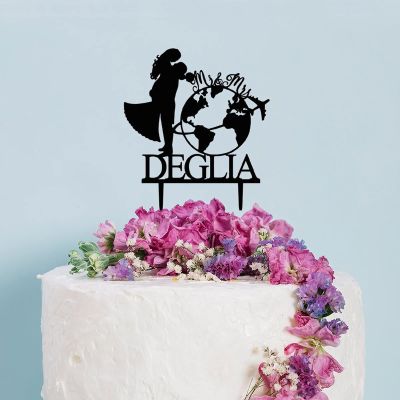 Karen's Travel Theme Cake Topper for Customizable Cake Topper Personalised Wedding Date Name Bride & Groom Cake Topper for anniversary Engagement Wedding Bridal Shower Party Decorations