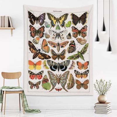 LB Butterfly Tapestry Wall Hanging Colorful Various Butterflies Wall Tapestry for Bedroom Aesthetic Vintage Beige Wall Art for Living Room College Dorm Decor,40Wx60H inch