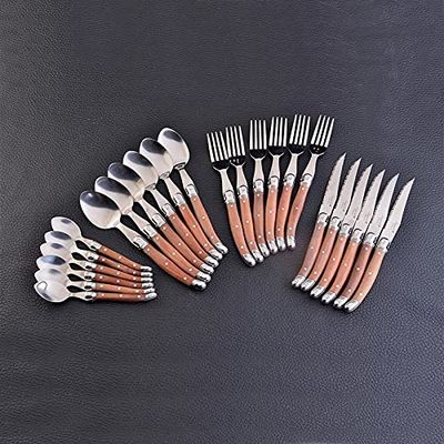 Silverware Set, 24Pieces Cutlery set Wood handle Tableware Stainless steel Steak Knives Wooden Japanese Dinnerware Kitchen Accessoreis BY ZZYY (Color : 24pcs)