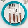 Silverware Set, 24Pieces Cutlery set Wood handle Tableware Stainless steel Steak Knives Wooden Japanese Dinnerware Kitchen Accessoreis BY ZZYY (Color : 24pcs) view 4